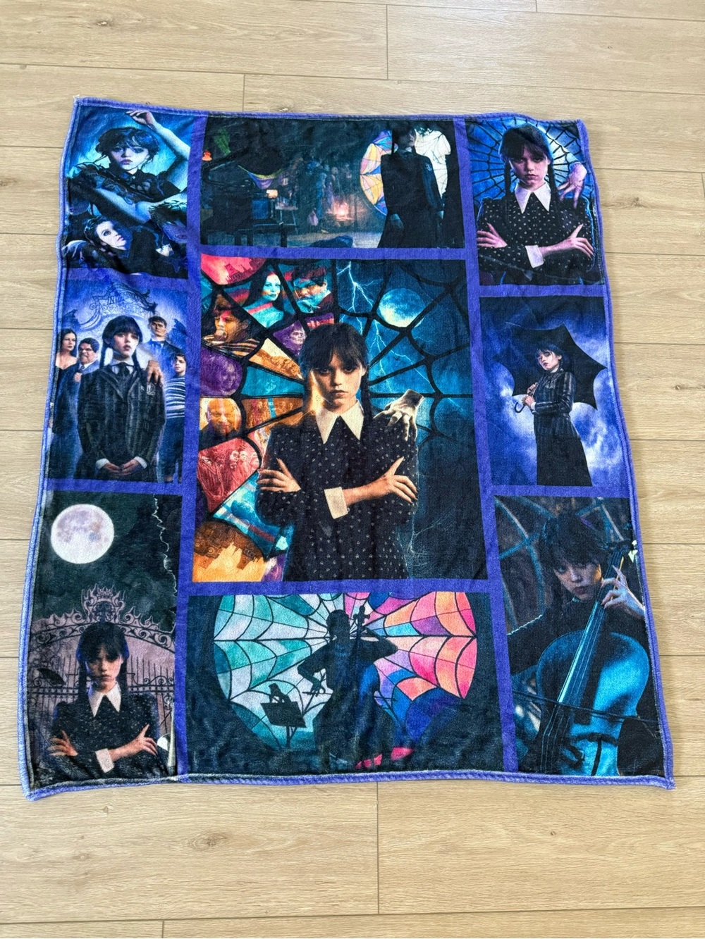 The Addams Family Themed Plush Throw Blanket - Purple & Blue